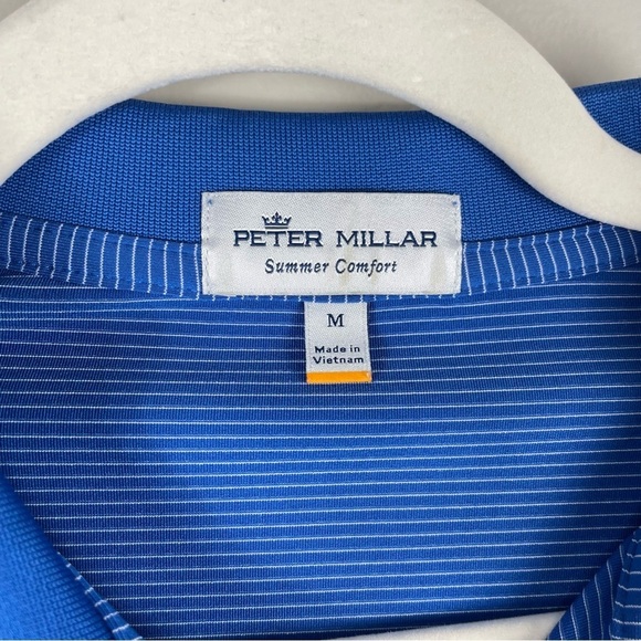 Peter Millar Summer Comfort Mens Medium Polo Short Sleeve Stripes Blue White - Picture 4 of 7